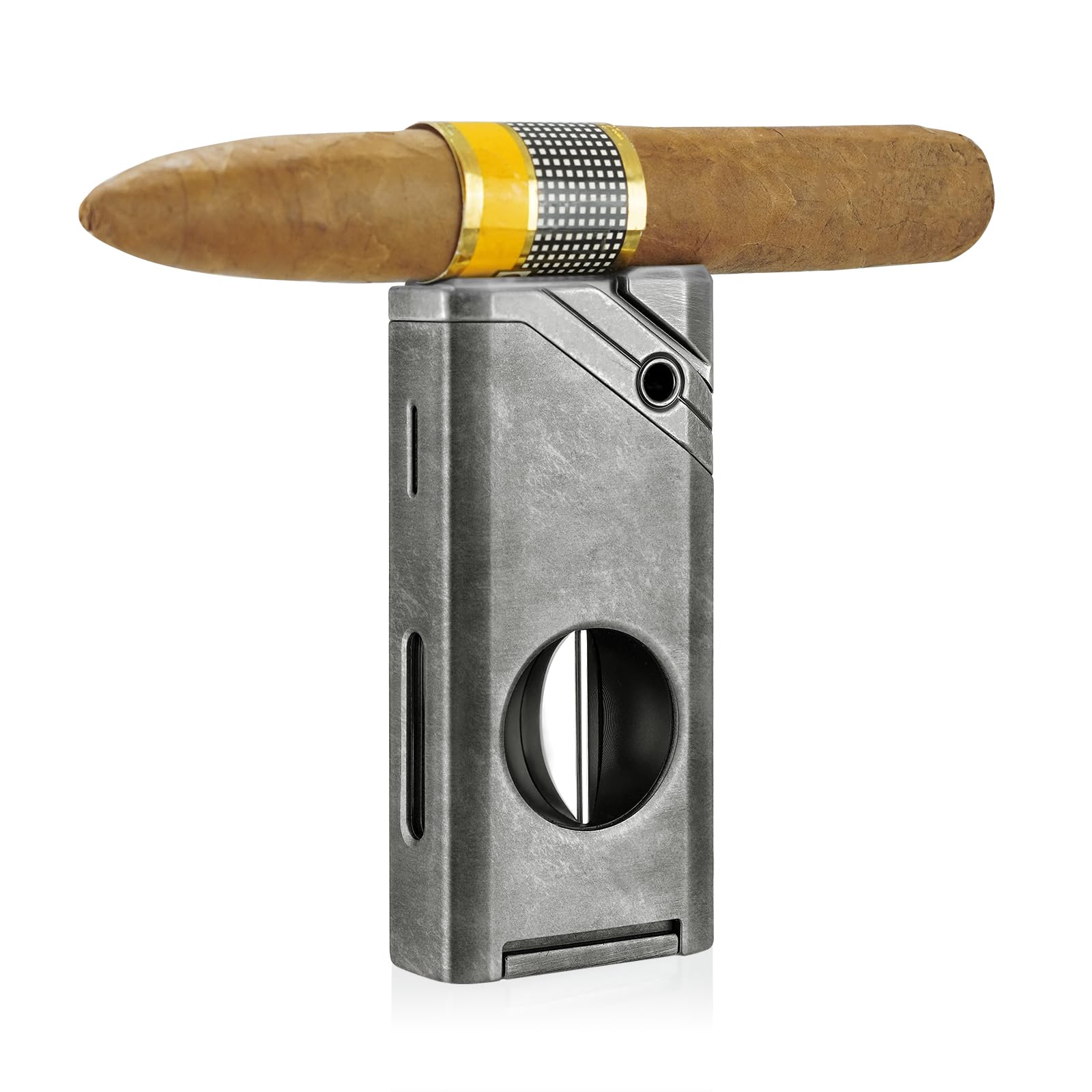 Cigar Lighter,single Jet Flame Torch Lighter, Refillable Butane Lighter with Cigar Cutter V Cut Cigar Punch Cigar Holder Cigar Draw Enhancer, Great Cigar Accessories