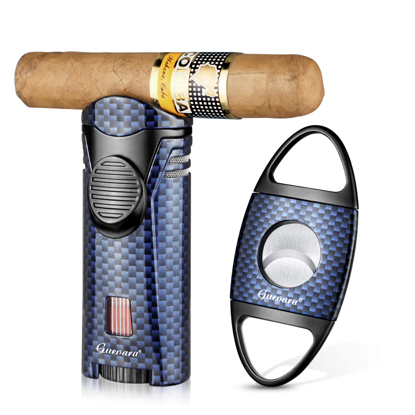 Cigar Lighter Set Butane Refillable Cigar Cutter Sharpening Blade Engraved Guillotine Set