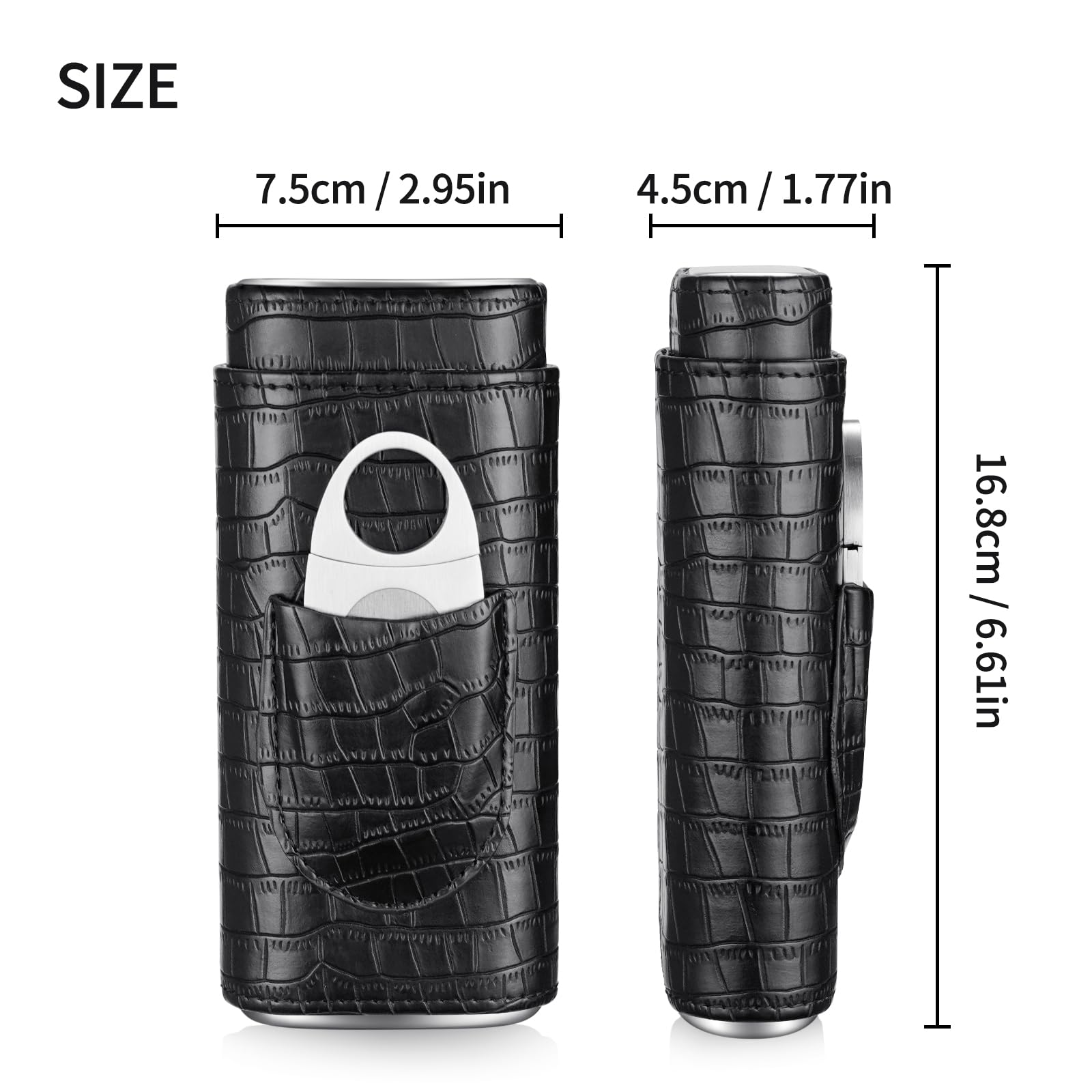3-Finger Cigar Case with Cutter Crocodile Pattern Leather Cigar Humidor Case Portable Travel Cigar Case for Men