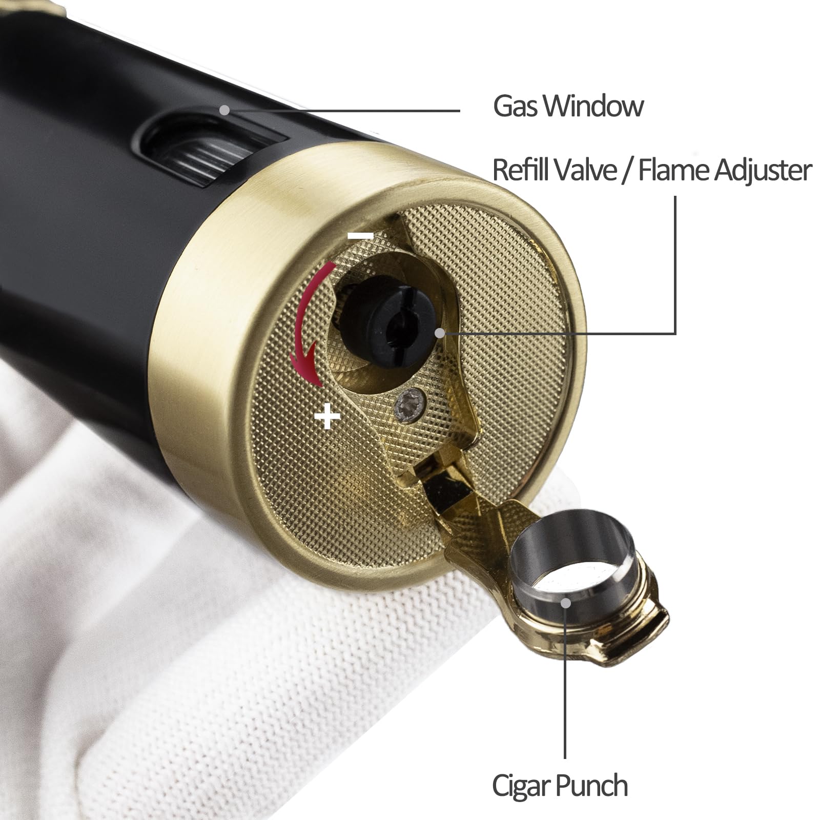 Cigar Lighters Torch for Men High Quality Butane Torch Flame Refillable Gas Lighter (Shipped Without Butane) (Black)