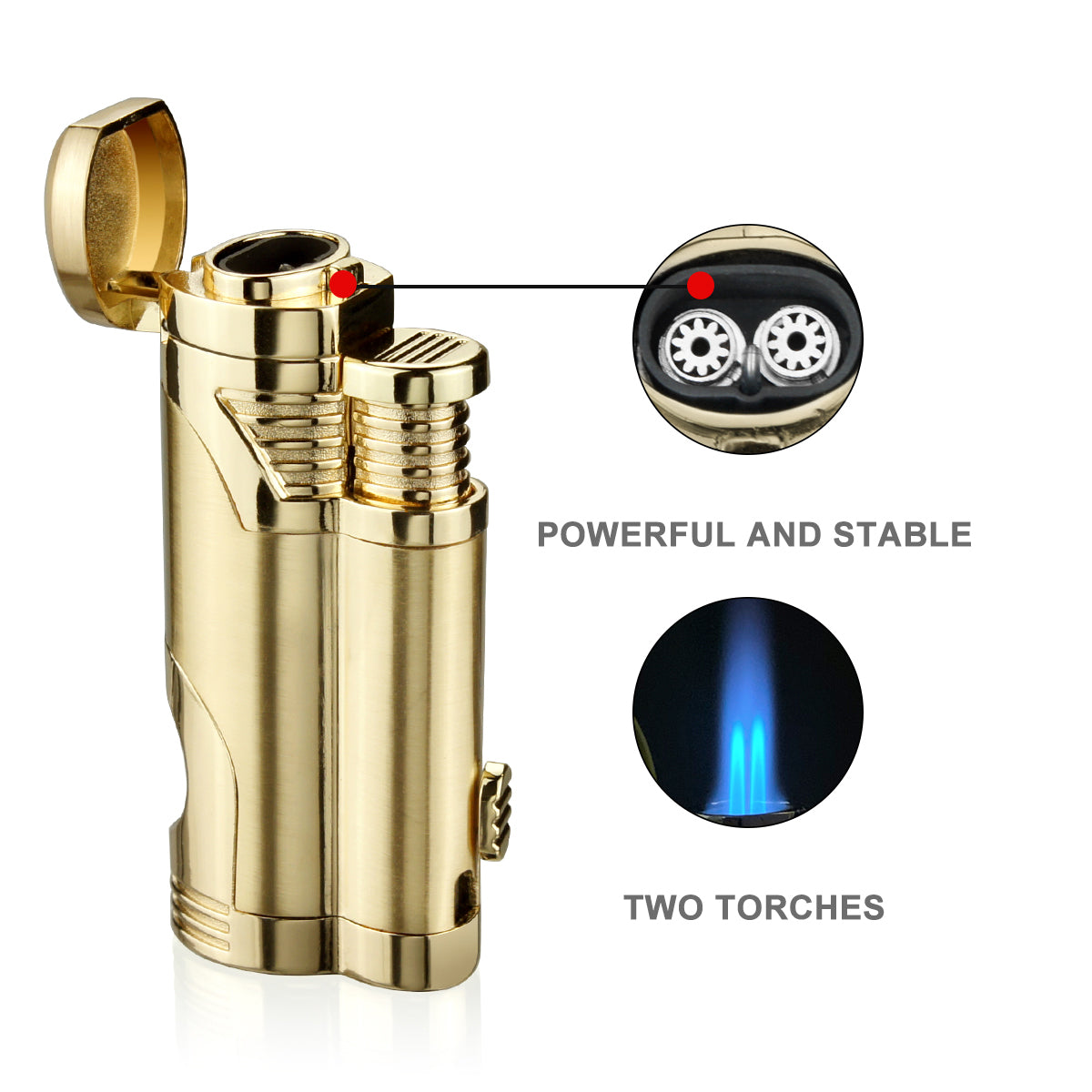 GUEVARA Cigar Cutter & Lighter Set - Butane Torch Lighter with Punch, Windproof Double Jet, Premium Cigar Accessories