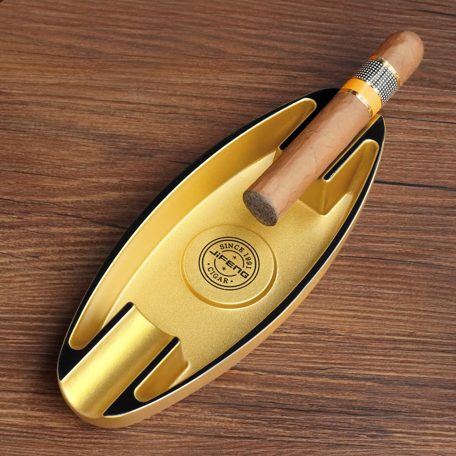 Cigar Ashtray for Men, 2 Holder Portable Travel Ashtray Unique Large Basin for Outdoor Patio Indoor Home and Office Use