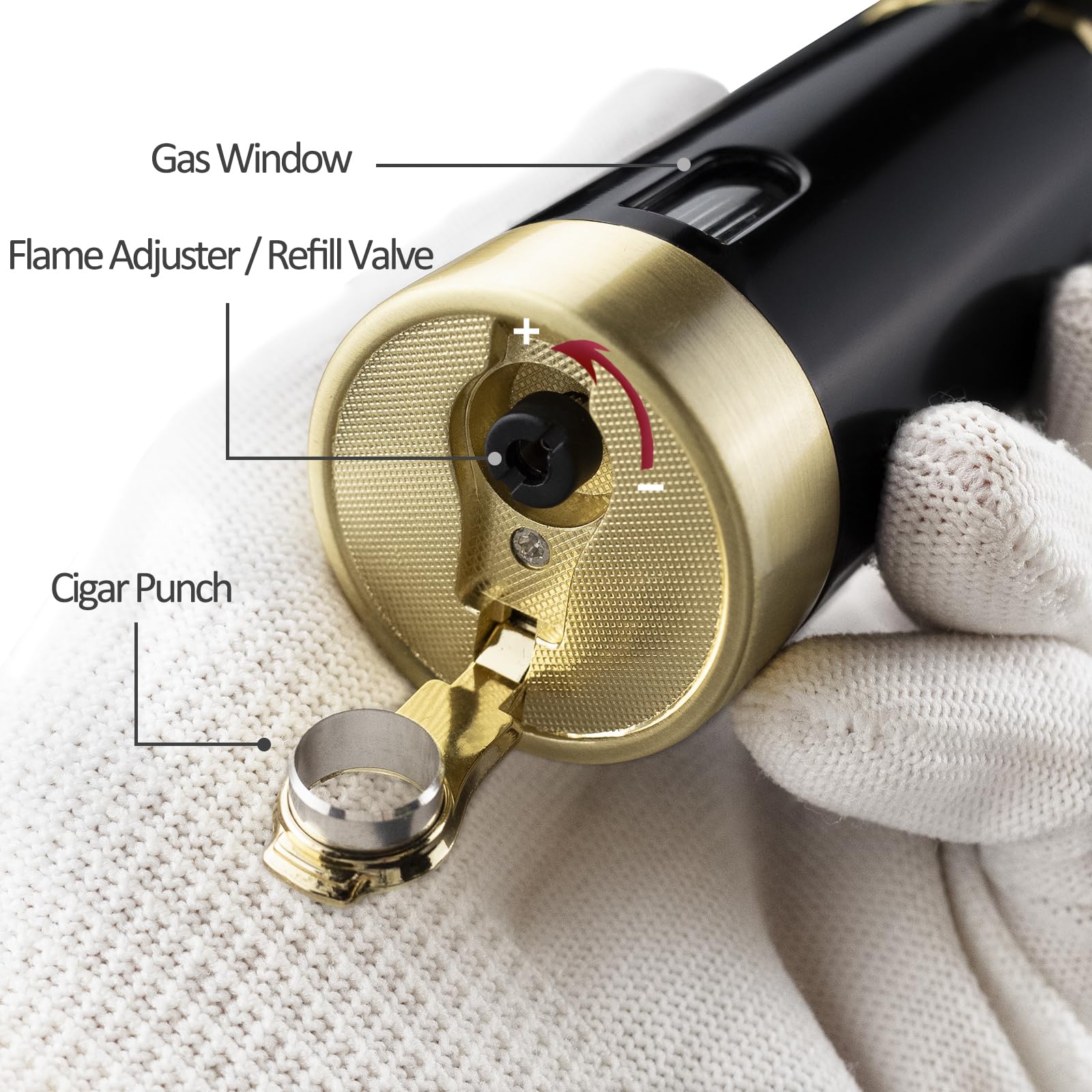 Cigar Lighters Torch for Men High Quality Butane Torch Flame Refillable Gas Lighter (Shipped Without Butane) (Black)