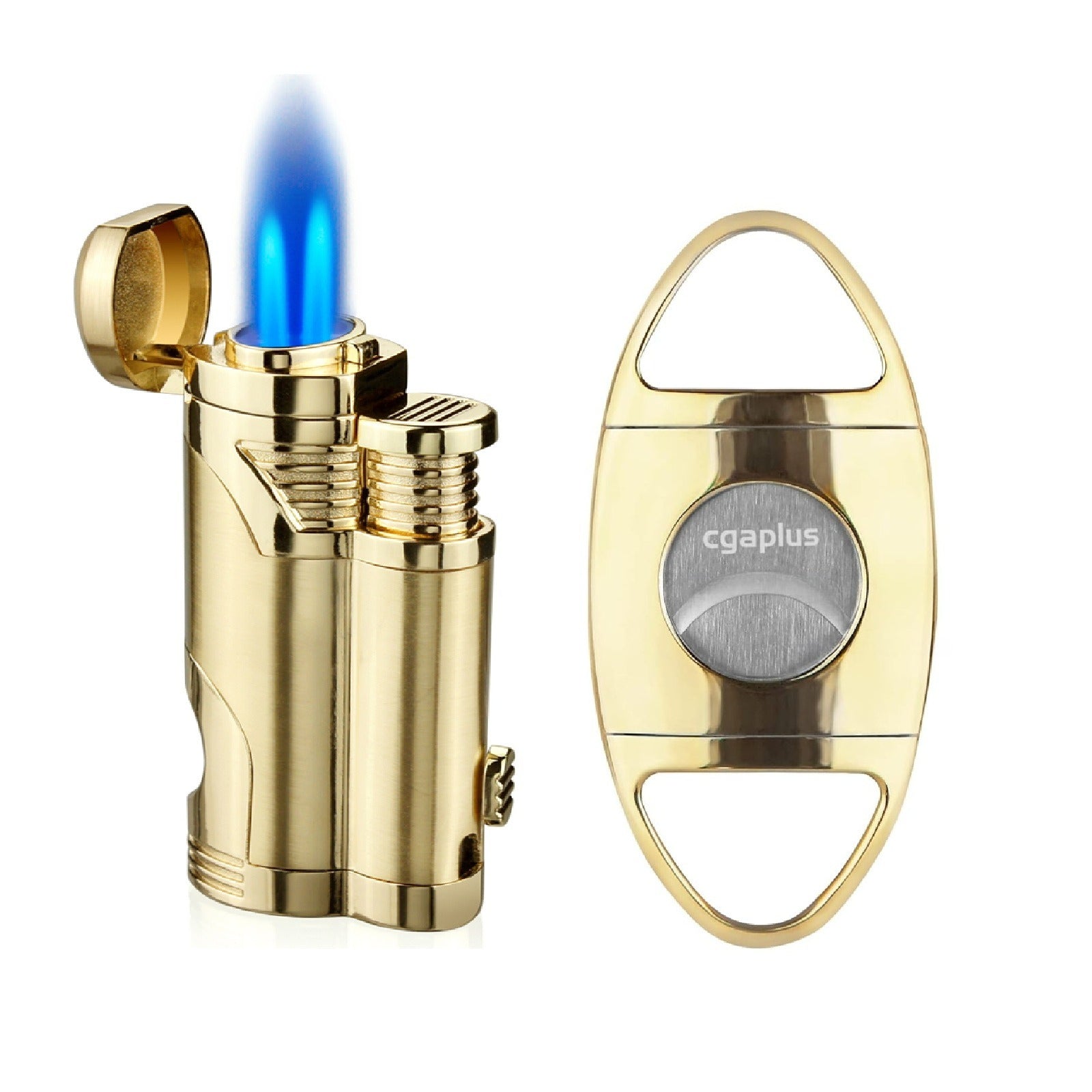 GUEVARA Cigar Cutter & Lighter Set - Butane Torch Lighter with Punch, Windproof Double Jet, Premium Cigar Accessories